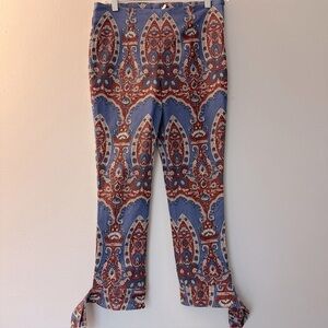 FREE PEOPLE Women's Blue/Red Printed Tie-Hem Side-Zip Pant SZ 4‎